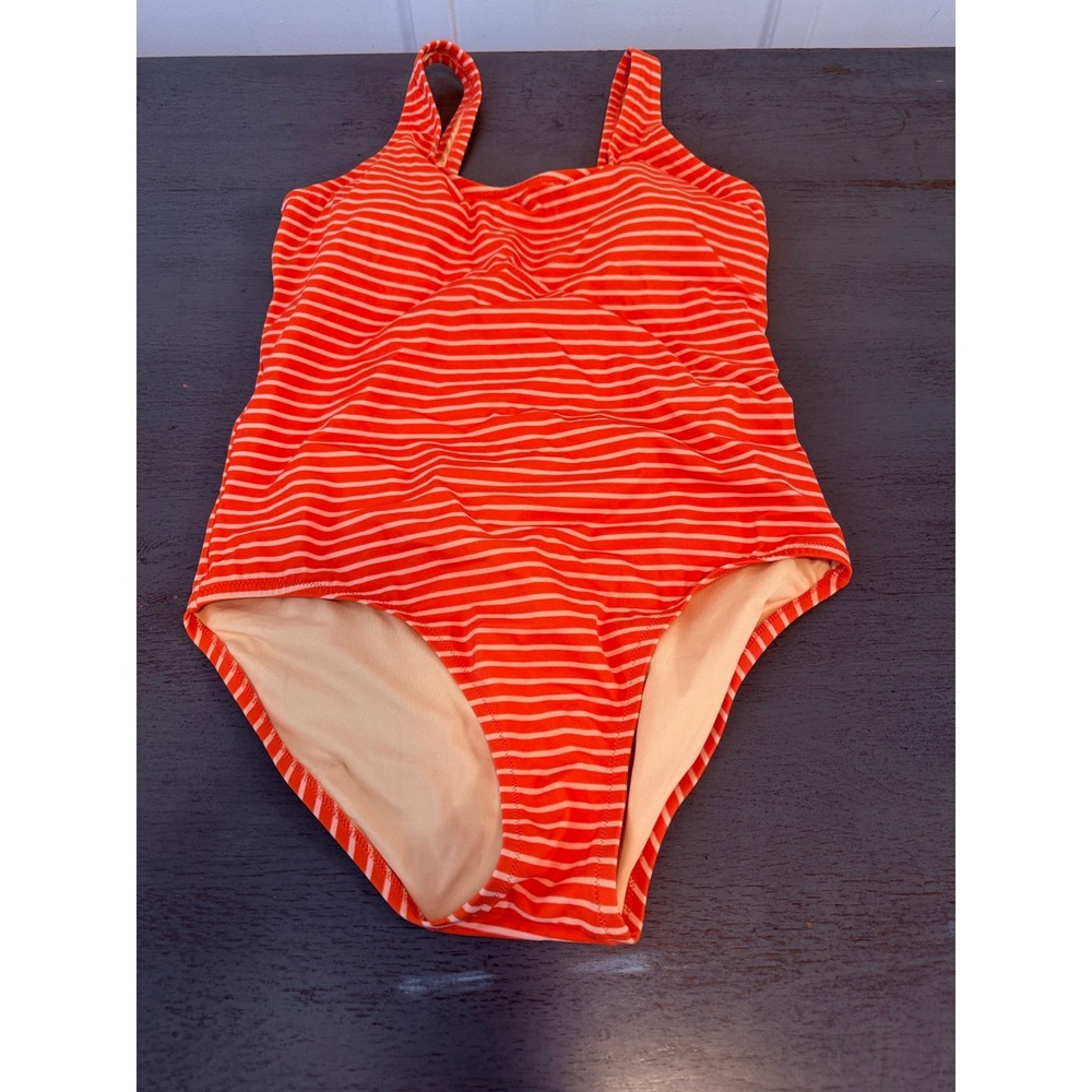 Amazon Essentials Womens Orange White Striped One Piece Swimsuit AE1673368 LG